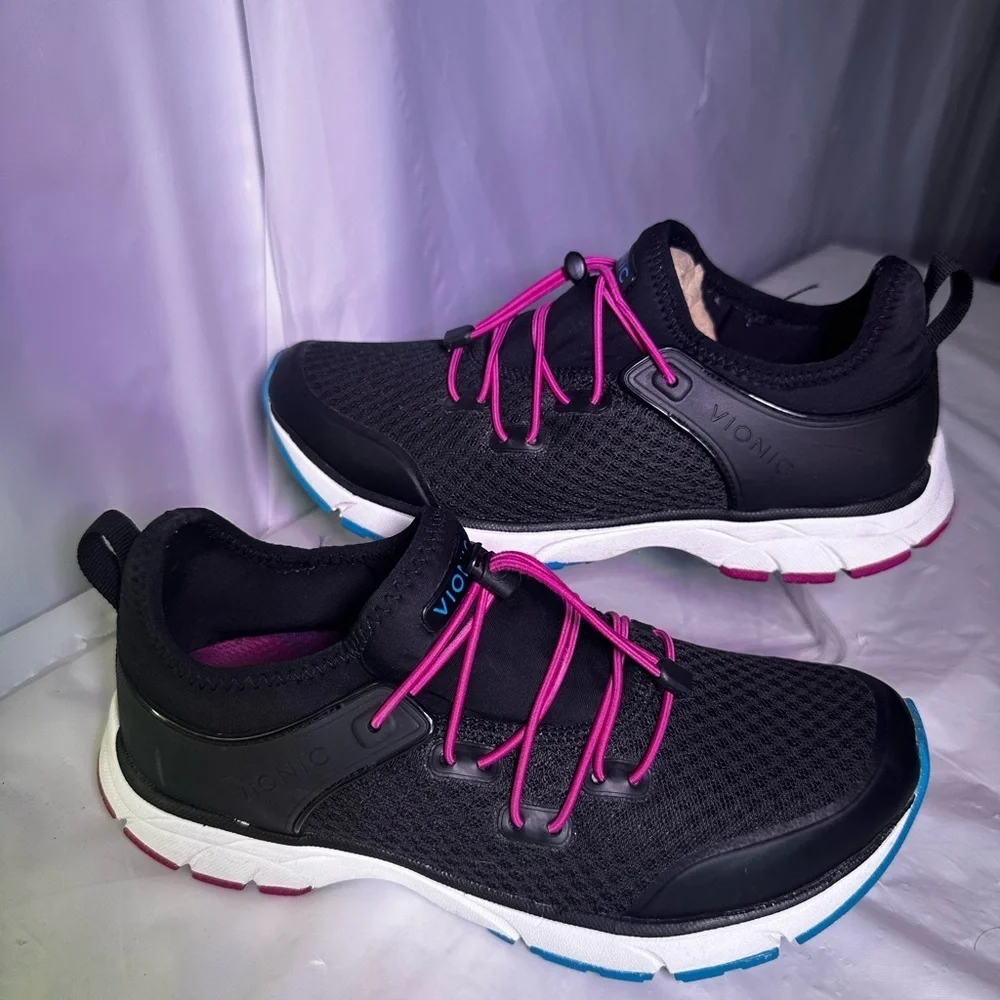 Vionic Women's Black Sneakers with Pink and Blue Accents
